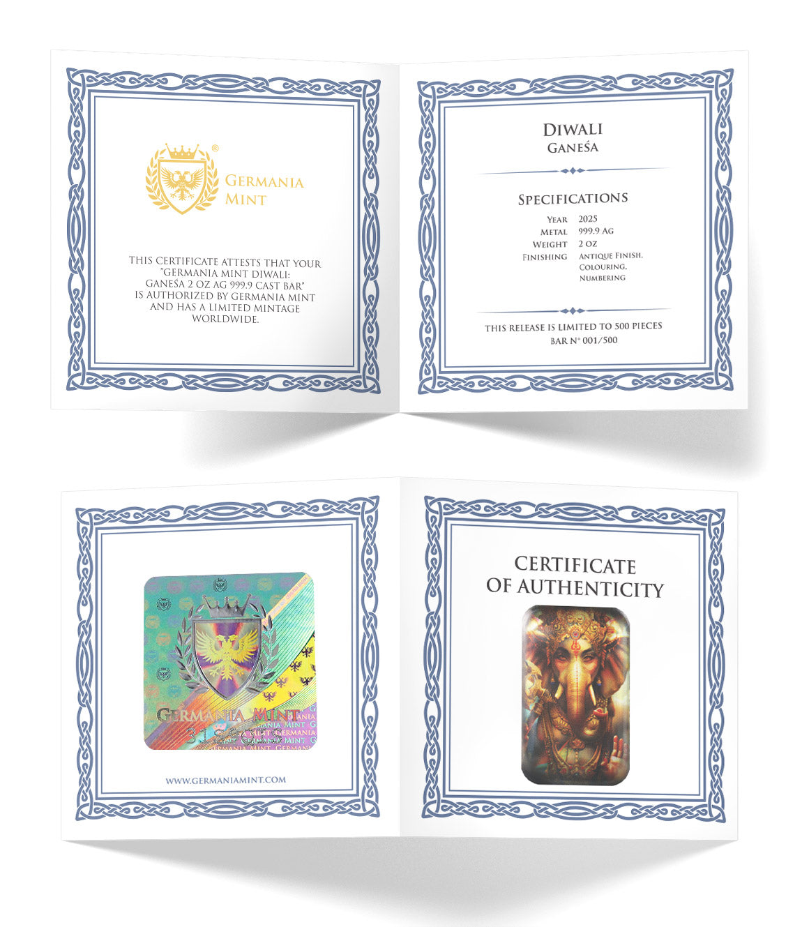 Germania Mint Silberbarren 2 Oz Diwali Ganesha 999 Silber