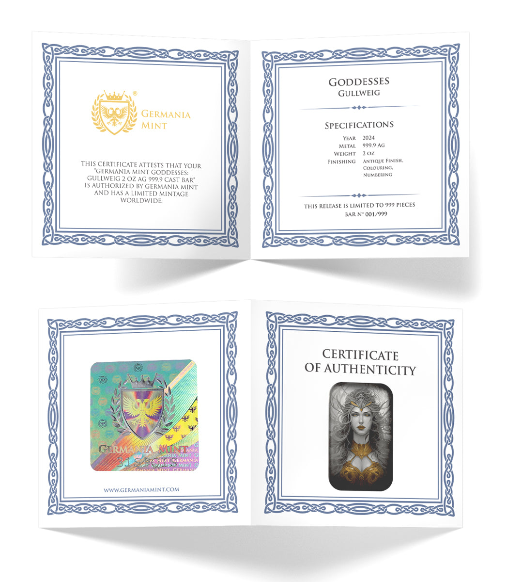 Germania Mint - Guss Silberbarren Goddesses Gullweig (3.) 2 Oz Silber