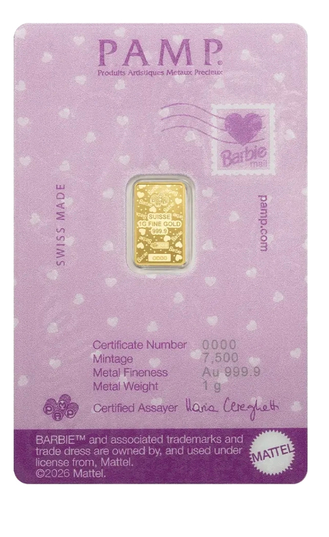 Goldbarren 1 Gramm PAMP Barbie Au999.9 Iconic Barbie Valentines Day**