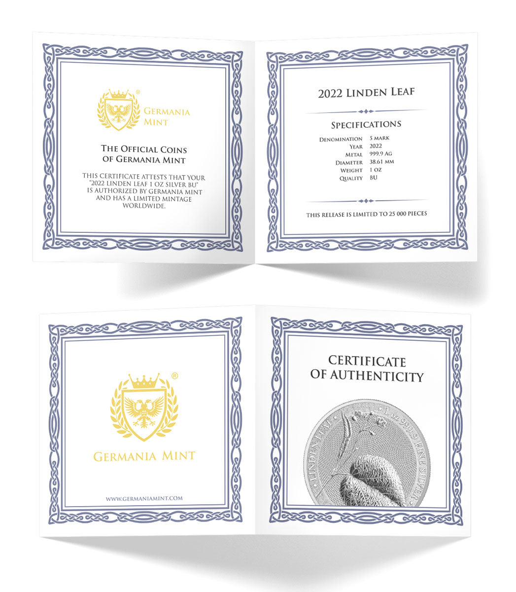 Germania Lindenblatt 1 Oz 2022 999 Silber Linden Leaf Silbermünzen