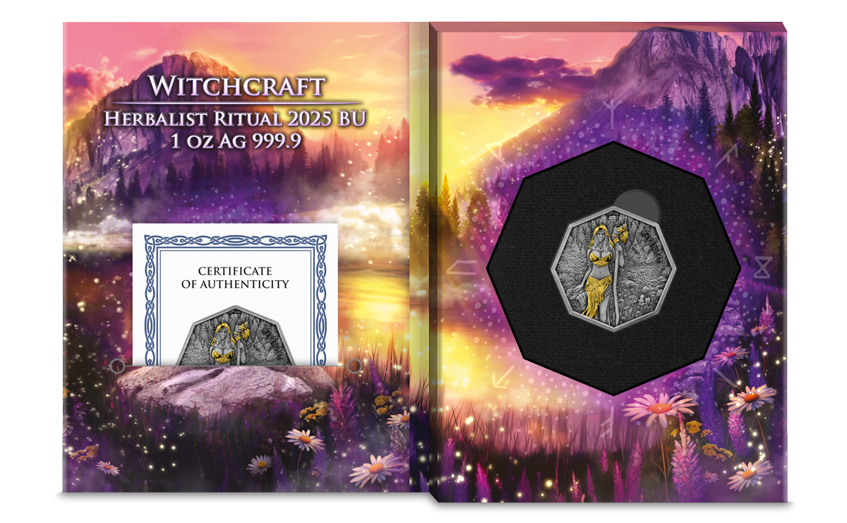 2025 Witchcraft Herbalist Ritual 1 oz Silber BU Yellow Gold, Antik Finish