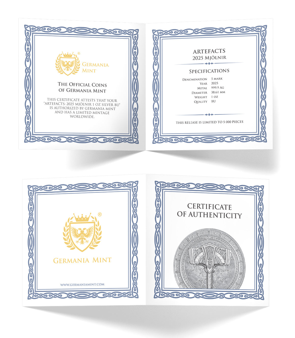 Germania Mint Silber 1 oz BU 2025 Artefacts MJÖLNIR mit Zertifikat