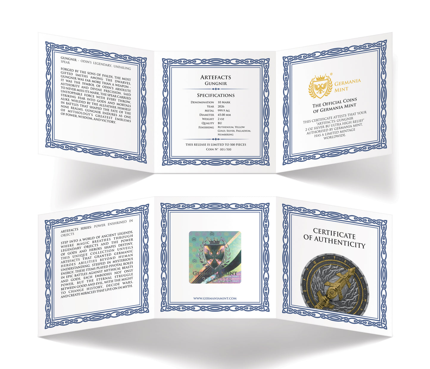 Germania Mint Artefacts Gungnir 2026 - 2 Oz Silber Ultra High Relief Gilded***