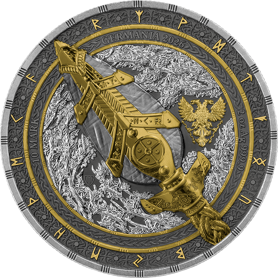 Germania Mint Artefacts Gungnir 2026 - 2 Oz Silber Ultra High Relief Gilded***