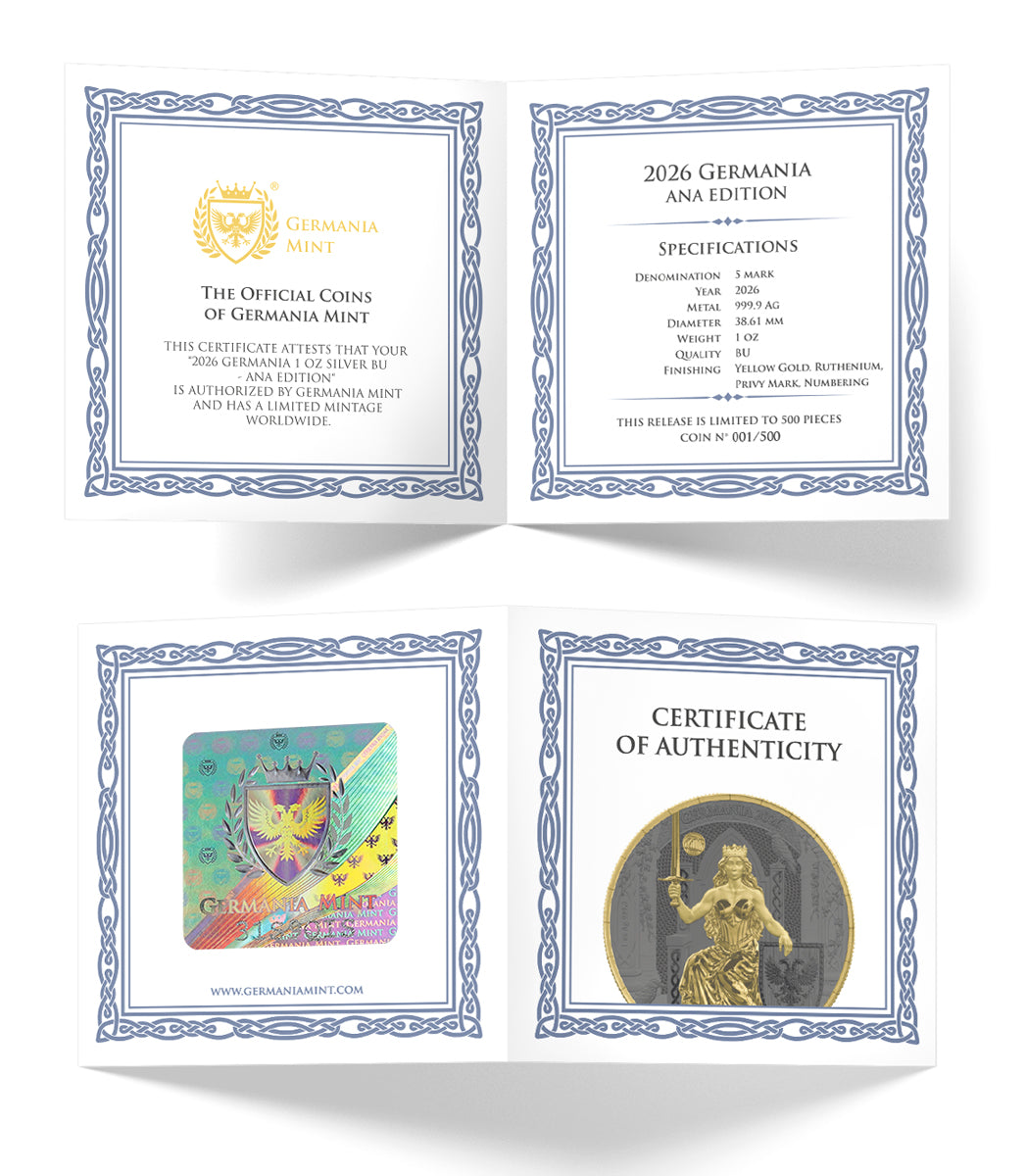 Germania Mint Silber 1 oz 2026 BU ANA Edition 999 Silber - Ruthenium, Yellow Gold, Privy Mark ***