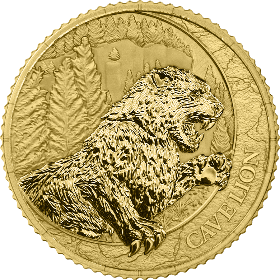 2026 Republic of Liberia Megafauna: Cave Lion 100 Dollars 1/10 oz Gold BU**