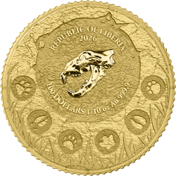 2026 Republic of Liberia Megafauna: Cave Lion 100 Dollars 1/10 oz Gold BU**