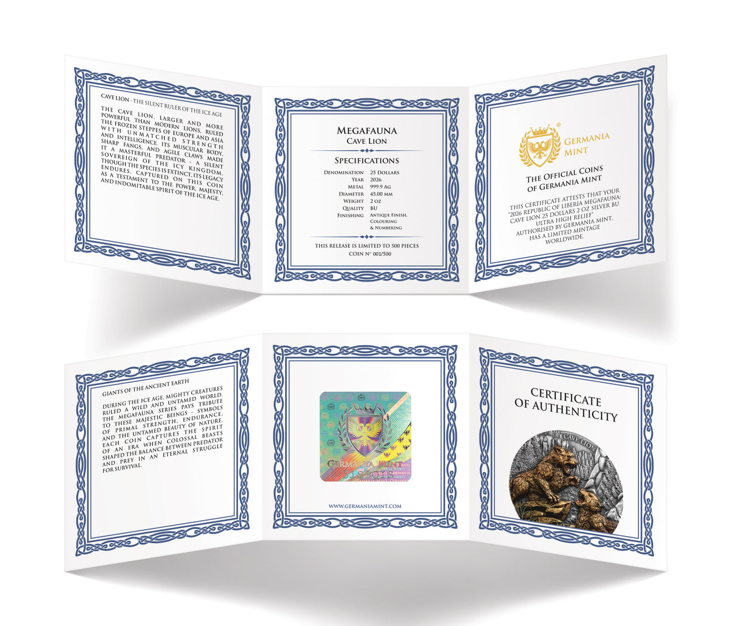 Germania Megafauna 2026 Cave Lion 25 Dollars 2 oz Silber BU Ultra High Relief***