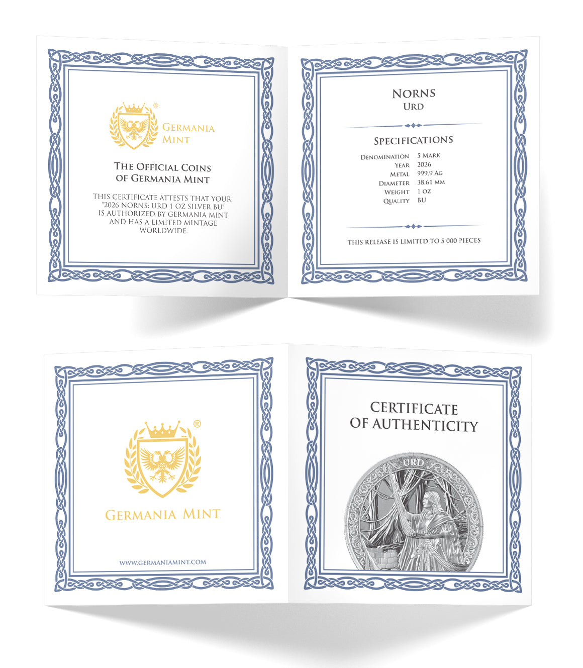 Germania Mint Silber 1 oz 2026 Norns: Urd 999 Silber Feinsilber mit Zertifikat