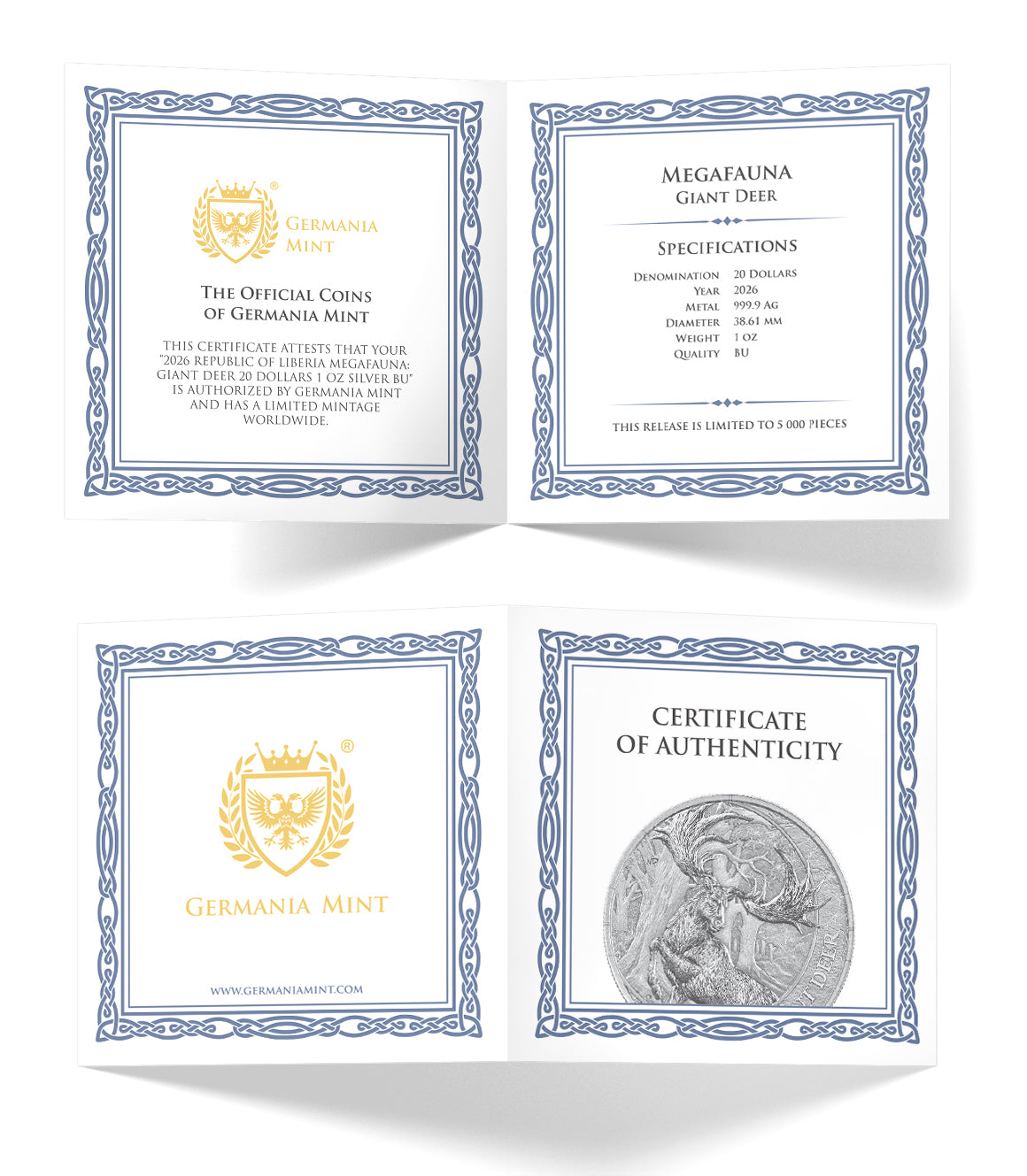 Germania Megafauna 2026 Giant Deer 25 Dollars 1 oz Silber BU Hirsch