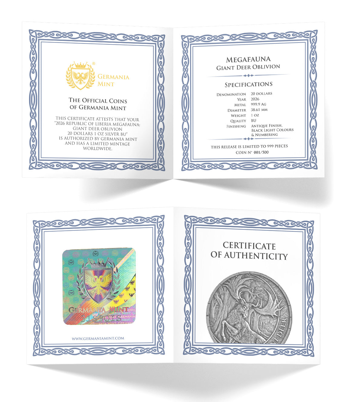 Germania Megafauna 2026 Giant Deer 2 oz Silber BU Ultra High Relief***