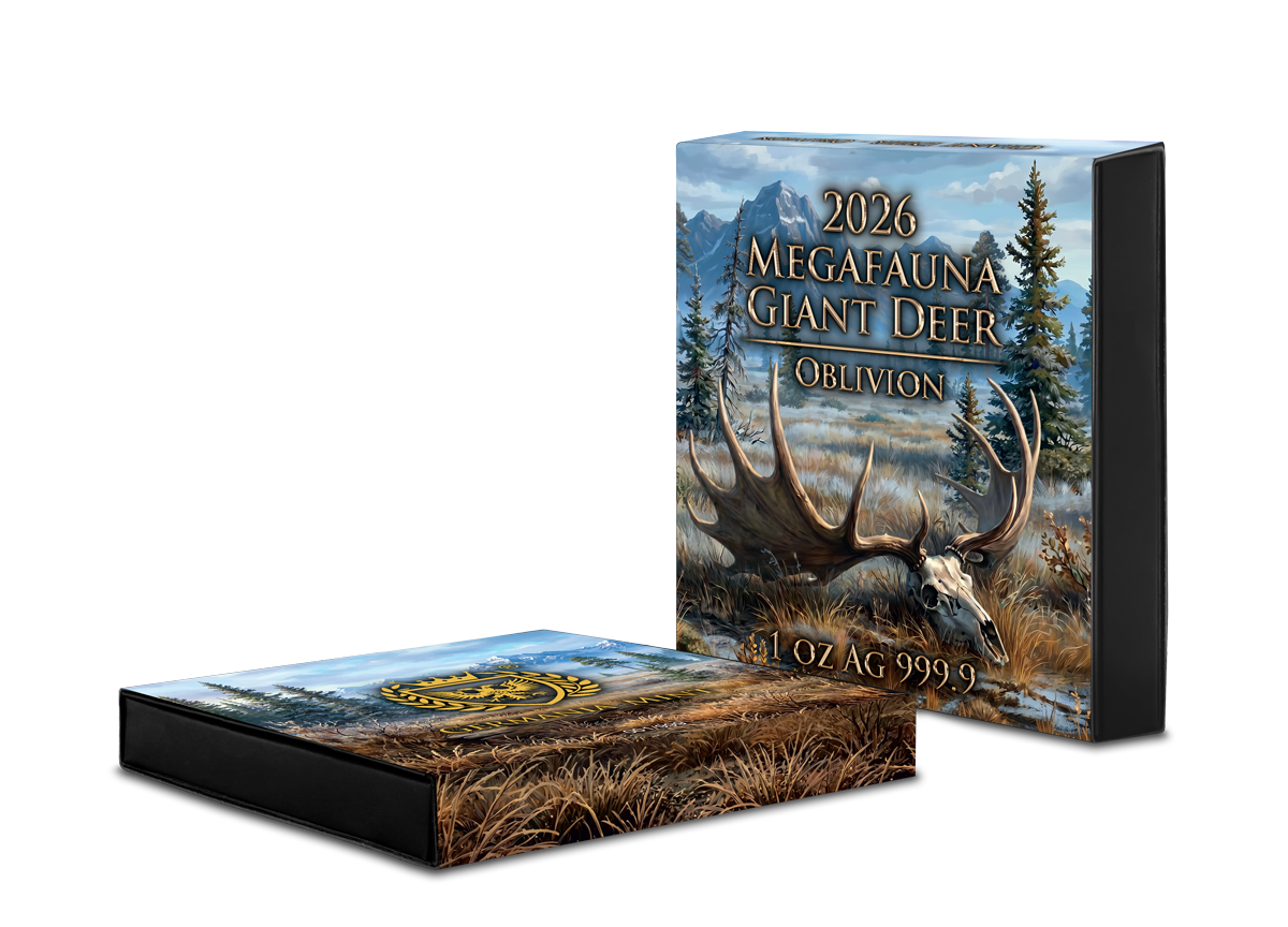 Germania Megafauna 2026 Giant Deer Oblivion  1 oz Silber BU Hirsch Farbe