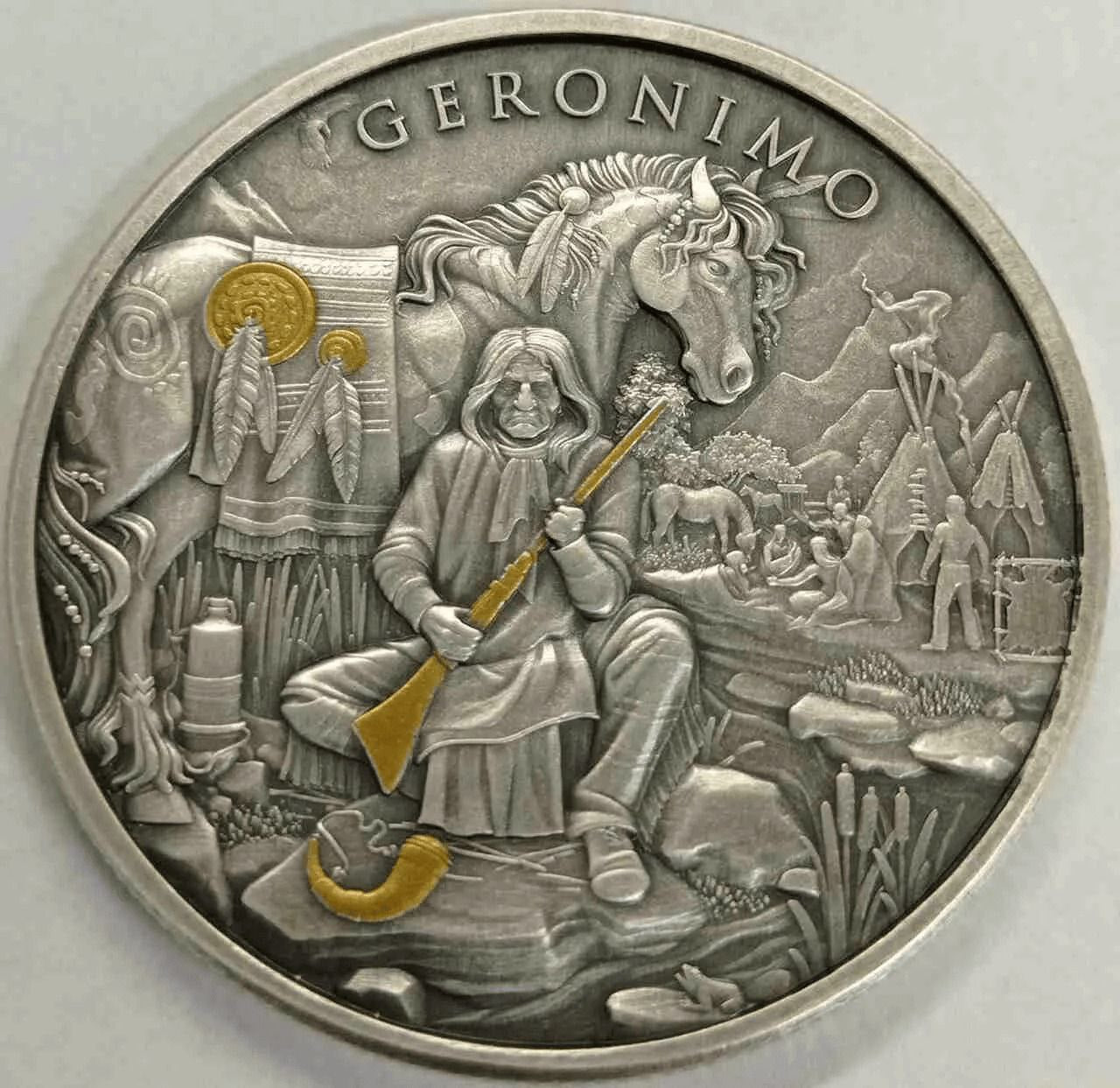 Geronimo Legendary Warriors 1 oz Silber Antik gilded Legendäre Krieger