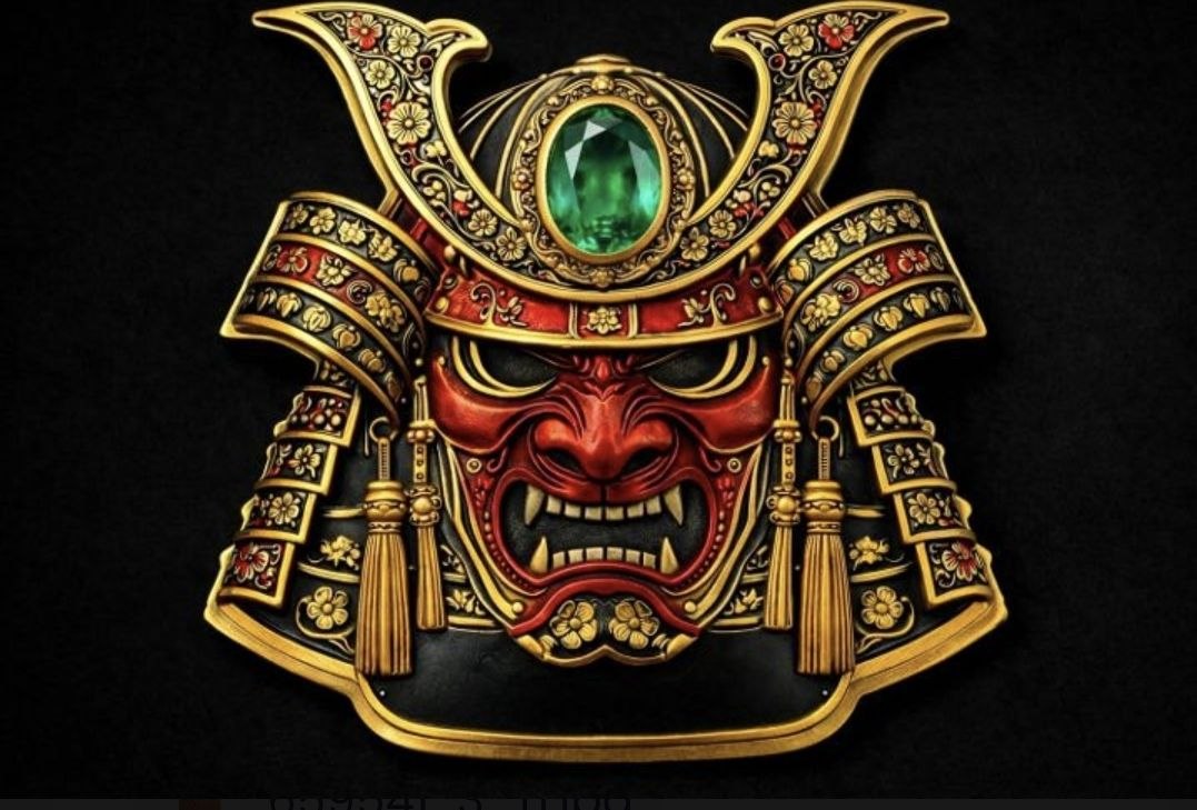 Kupfer 5 Oz Samurai Maske  in Farbe mit Kristallelement