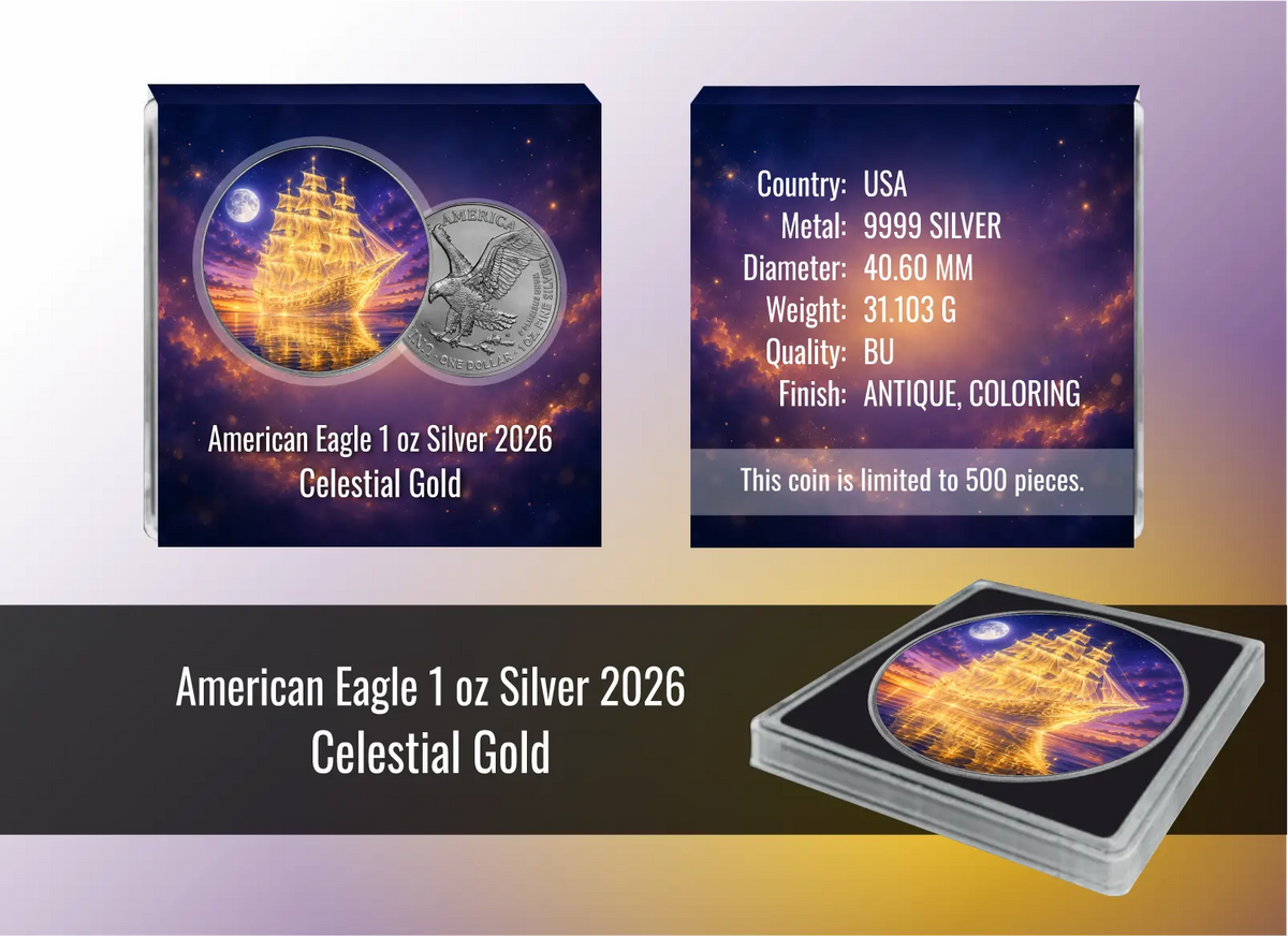 Eagle 1 oz Silber 2025 Master of the seas Celetial Gold Antik Farbe