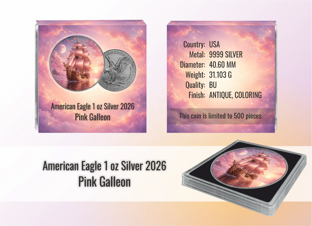 Eagle 1 oz Silber 2025 Master of the seas Pink Galleon Antik Farbe