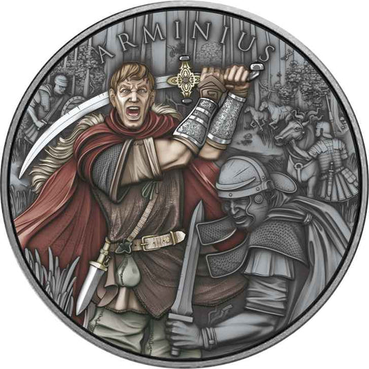 Arminius Legendary Warriors 1 oz Silber Antik Finish koloriert 2026 Antik Farbe