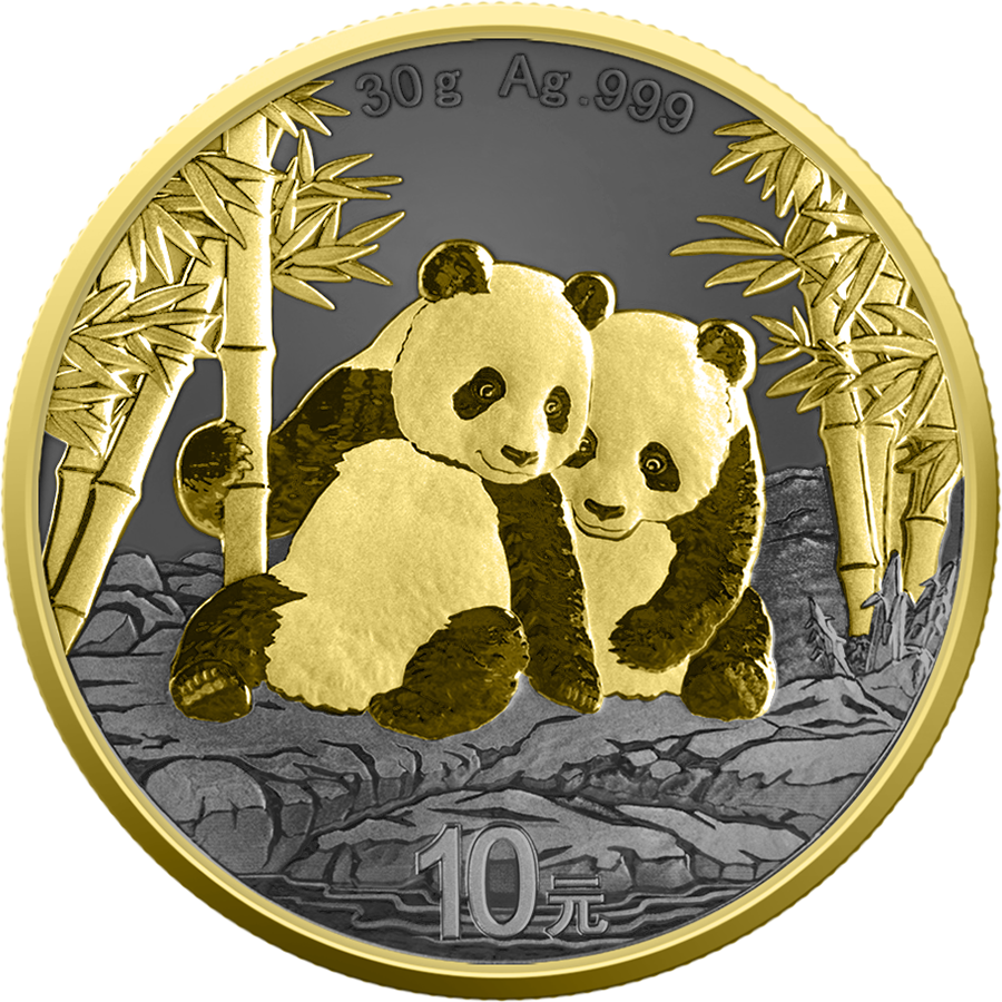 CHINA PANDA 30 Gramm 999 SILBER - Golden Ring - 2026 schwarz-gold