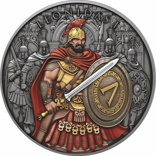 Leonidas Legendary Warriors 1 oz Silber Antik Finish koloriert
