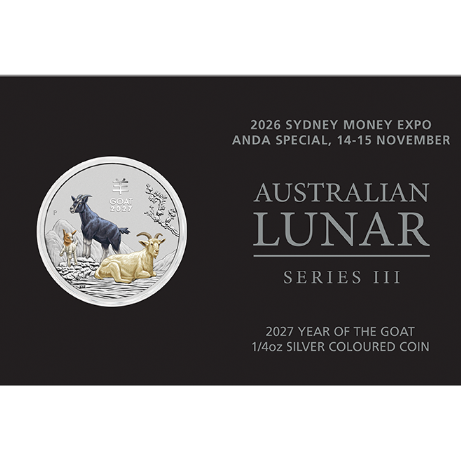 Lunar 3 Ziege 2027 - 1/4 Oz Silber Color - Sydney Money EXPO ANDA 
