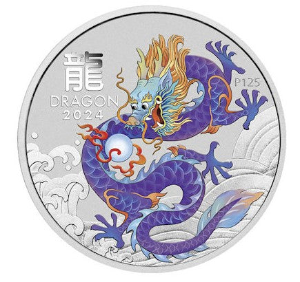 Lunar 3 Lila Drache (Purple Dragon) 2024 - 1 Oz Silber Color Farbe*