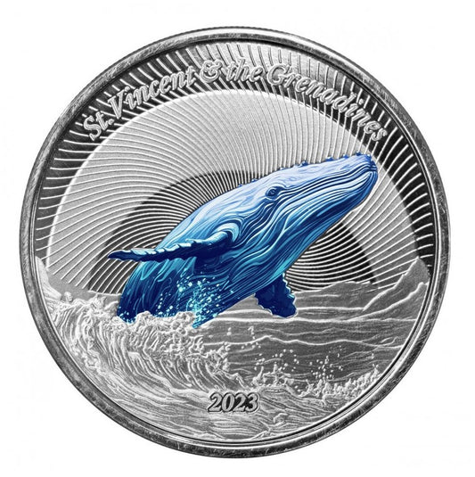 EC8 Buckelwal (Humpback Whale) Silbermünze 1 oz PP Farbe 2023 St. Vincent und Grenadinen*