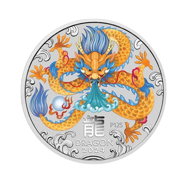 Lunar 3 Drache, 1 Oz Silbermünze coloriert, 2024