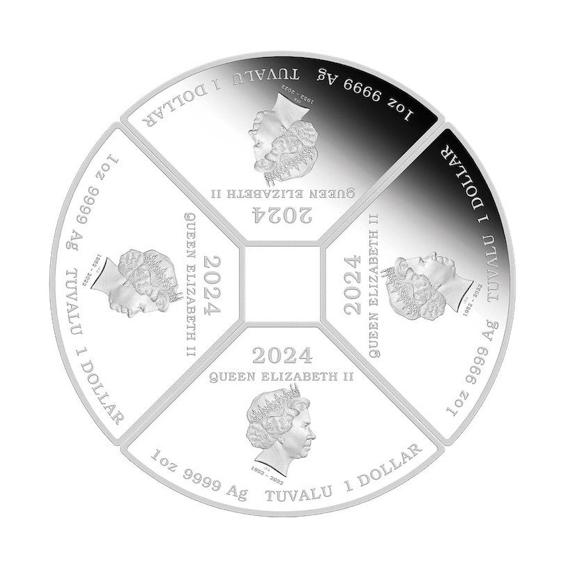 4 x 1 oz Silbermünze Australien Lunar III Drache 2024 Quadrant Four-Coin-Set coloriert - Proof *