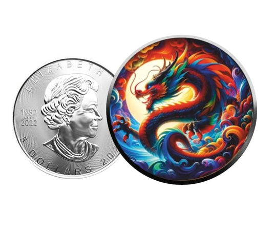 Kanada Maple Leaf Dragon Of Luck Color 1oz Silber 2024 in Farbe*