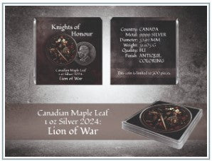 Kanada Maple Leaf Knights of Honour Lion of War Color 1oz Silber 2024*