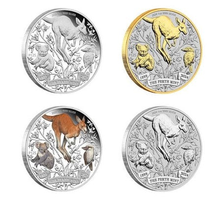 Australien  4 x 1 oz Silbermünze 125 Jahre Perth Mint 4 Coin Typeset 2024