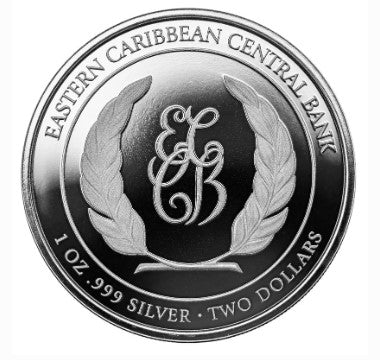 Eastern Caribbean 1 Oz Silbermünze 2023, Dominica Color EC8 Farbe Delphin