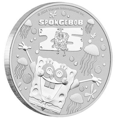 Tuvalu 1 TVD 25 Jahre Spongebob Schwammkopf 1 oz Silbermünze 2024