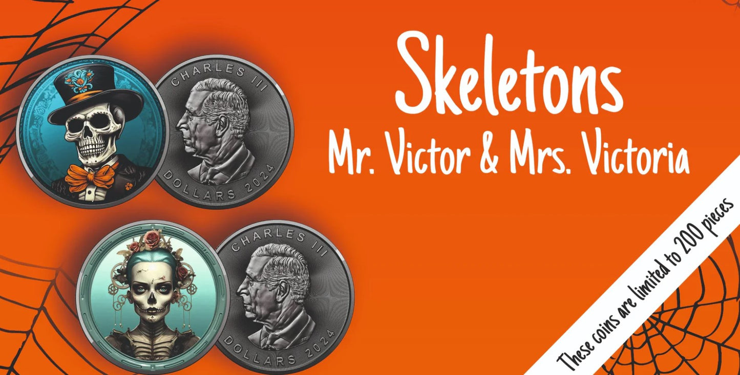 Kanada Maple Leaf Skeletons Mr. Victor Color 1oz Silber 2024 in Farbe*