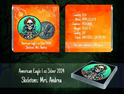 USA American Eagle Skeletons Mrs. Andrea Color 1oz Silber 2024