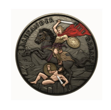 Alexander der Große Legendary Warriors 1 Oz Silber Antik Finish koloriert