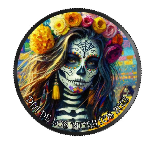 Mexico Dia de los Muertos Impressionismus 1 oz Silbermünze koloriert 2023