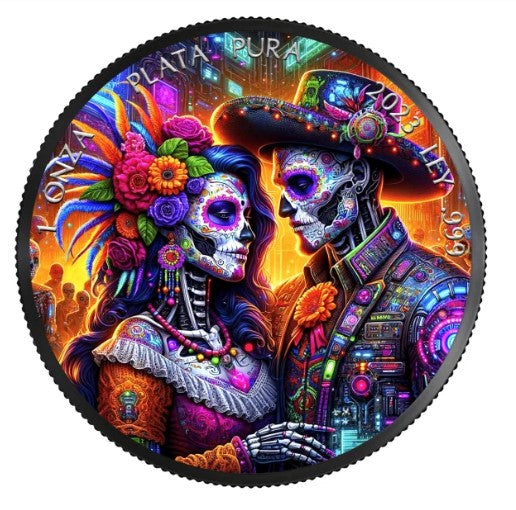 Mexico Dia de los Muertos Cyberpunk 1 oz Silber koloriert 2023