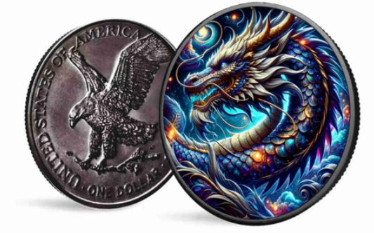 American Eagle Dragon Of Ice Color 1oz Antik koloriertes Silber 2024*