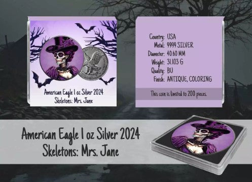 USA American Eagle Skeletons Mrs. Jane Color 1 oz Silber 2024 in Farbe*