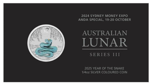 Lunar 3 Schlange 2024 - 1/4 Oz Silber Color in Blisterkarte - Sidney Money Expo Anda*