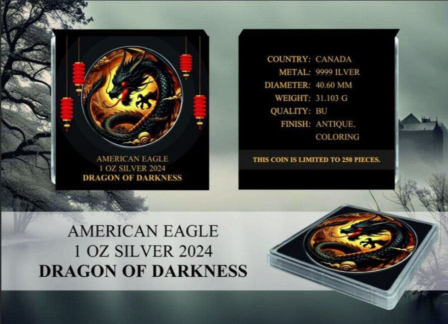 American Eagle Dragon of Darkness 1 oz Silber 2024 Antik Farbe