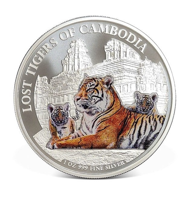 Silbermünze 1 oz Lost Tigers of Kambodscha 2025 koloriert