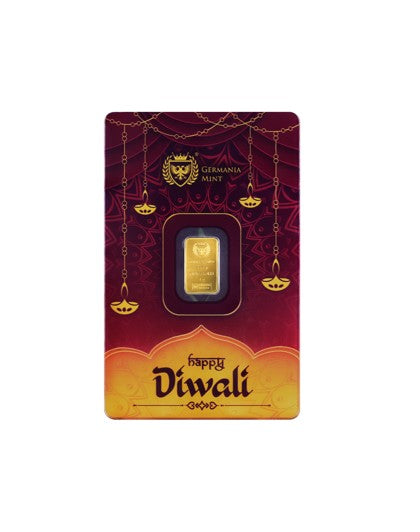 Happy Diwali Goldbarren 1 Gramm Germania Mint im Safepack**