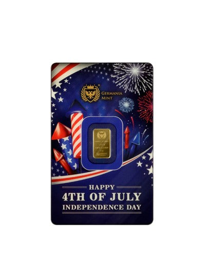 Independence Day 4th of July Goldbarren 1 Gramm Germania Mint im Safepack**