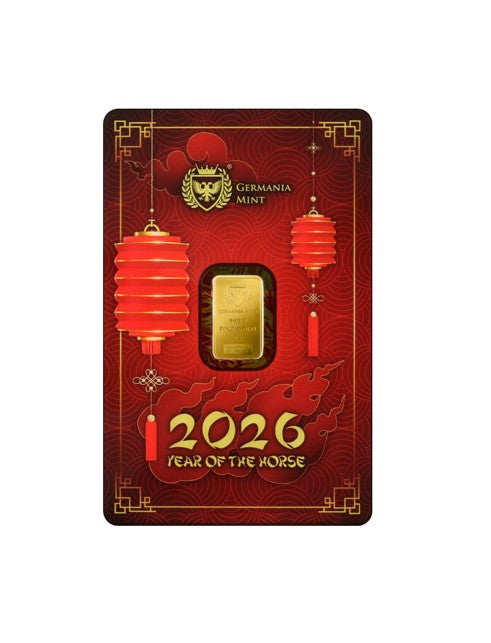 Goldbarren 1 Gramm Germania Mint Year of the Horse im Blister**