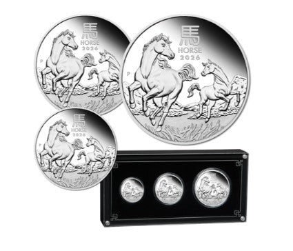 3,5 oz Silbermünzen-Satz PP - Lunar III. - Jahr des Pferdes - 2026