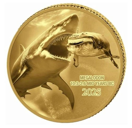 Kongo - 100 Francs Prähistorisches Leben II. Megalodon (5.) - 0,5g Gold PP
