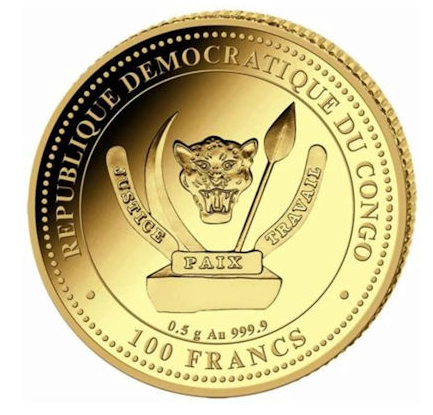 Kongo - 100 Francs Prähistorisches Leben II. Megalodon (5.) - 0,5g Gold PP