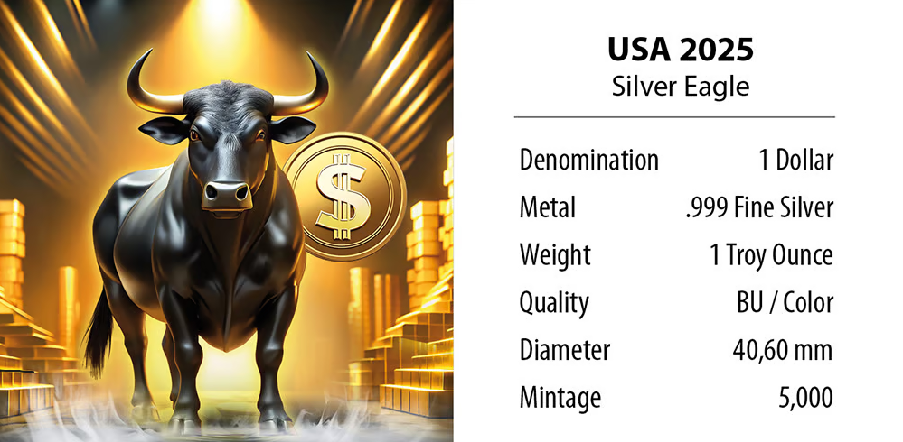 USA - 1 USD Silver Eagle: Bulle 2025 - 1 Oz Silber Color